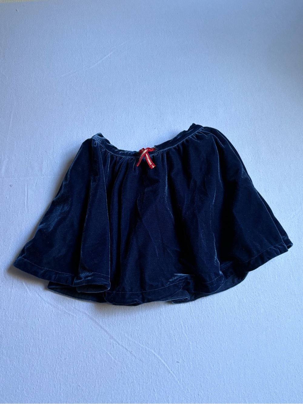 Mini Boden Navy Velvet Skirt with Red Bow Accent